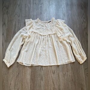 Zara Cream Swiss Dot Ruffle Detail Blouse
